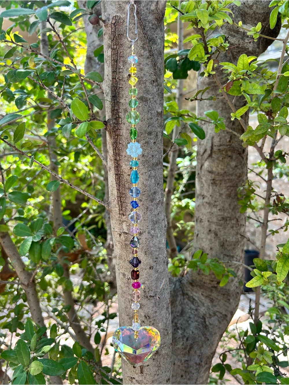 15.5” Rainbow Heart Prism Crystal Beaded Suncatcher Sun Charm Decor - Picture 3 of 4